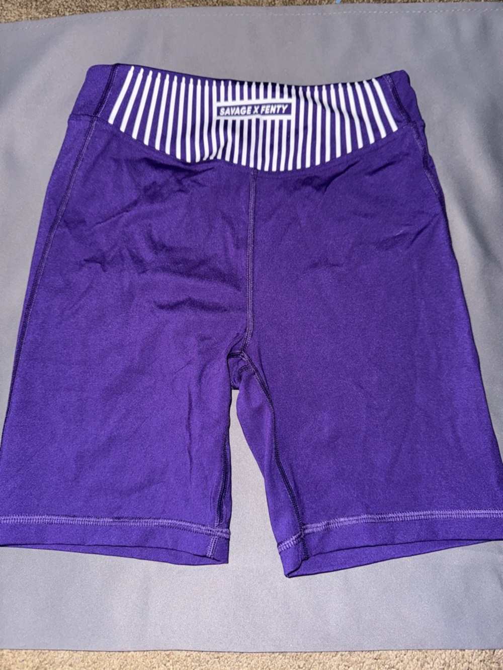 Savage X Fenty Violet High-Waist Bike Shorts with Striped Waistband